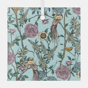 Blaue botanische Muster im Vintage-Stil Ornament Aus Glas