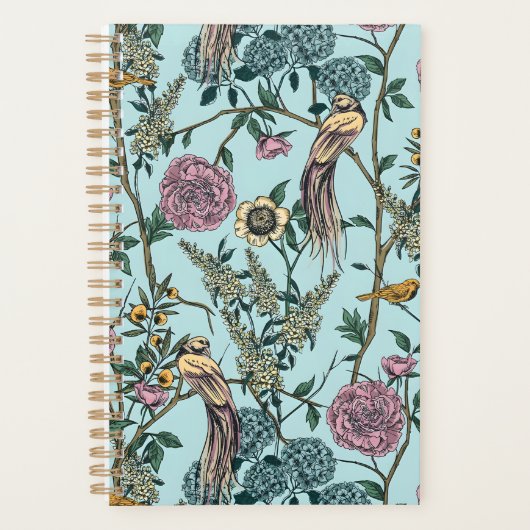 Blaue botanische Muster im Vintage-Stil Planer (Vorderseite)