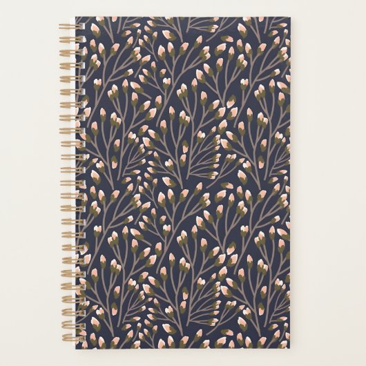 Blaue botanische Muster im Vintage-Stil Planne Planer (Vorderseite)