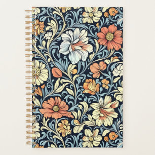Blaue botanische Muster im Vintage-Stil Planne Planer
