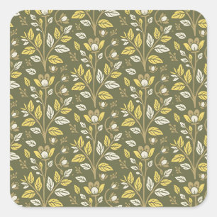 Blaue botanische Muster im Vintage-Stil, quadratis Quadratischer Aufkleber