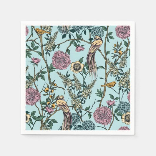 Blaue botanische Muster im Vintage-Stil Serviette (Vorderseite)