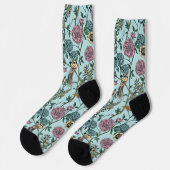 Blaue botanische Muster im Vintage-Stil Socken (Linkes Detail)