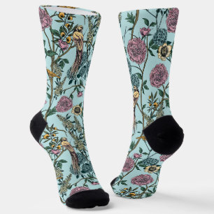 Blaue botanische Muster im Vintage-Stil Socken