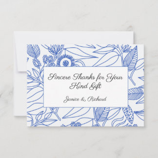 Blaue Botanische Personalisierte Blumenhochzeit Dankeskarte