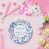 Blaue Botanische Personalisierte Navy-Frame-Hochze Pappteller (Party)