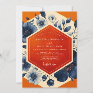 Blaue botanische romantische Hochzeit Einladung