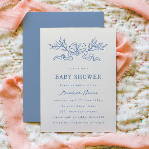 Blaue Botanische Schleifen-Baby-Party Einladung