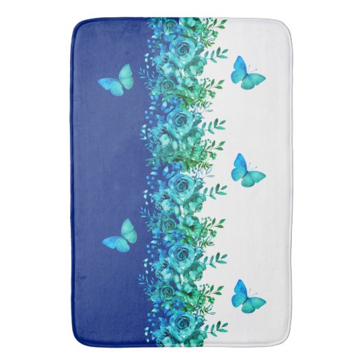 Blaue botanische Schmetterlings-Badmatte Badematte (Vorderseite Vertikal)
