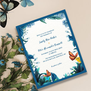 Blaue botanische Schmetterlings-Hochzeitseinladung