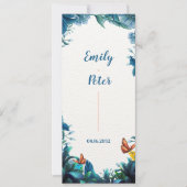 Blaue botanische Schmetterlings-Hochzeitsprogrammk Einladung (Vorderseite)