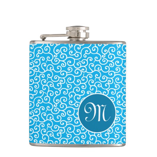 Blaue Botanische Spirale Flachmann (Vorderseite)