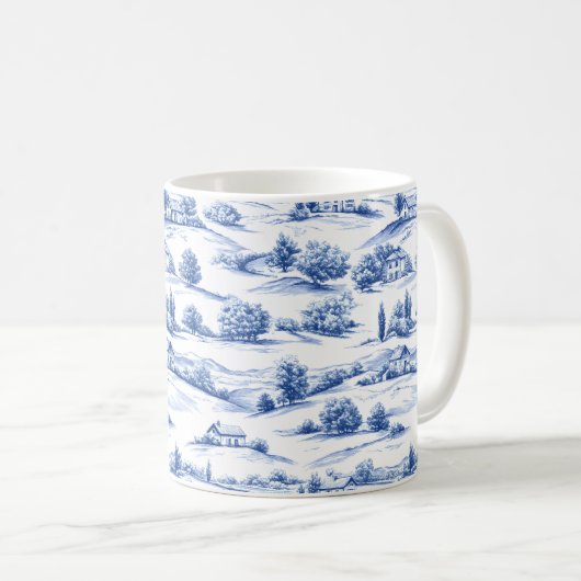 Blaue botanische Toile-Muster Kaffeetasse (VorderseiteRechts)
