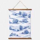 Blaue botanische Toile-Muster Wandteppich Mit Holzrahmen (Vorderseite)