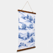 Blaue botanische Toile-Muster Wandteppich Mit Holzrahmen (Gewinkelt)