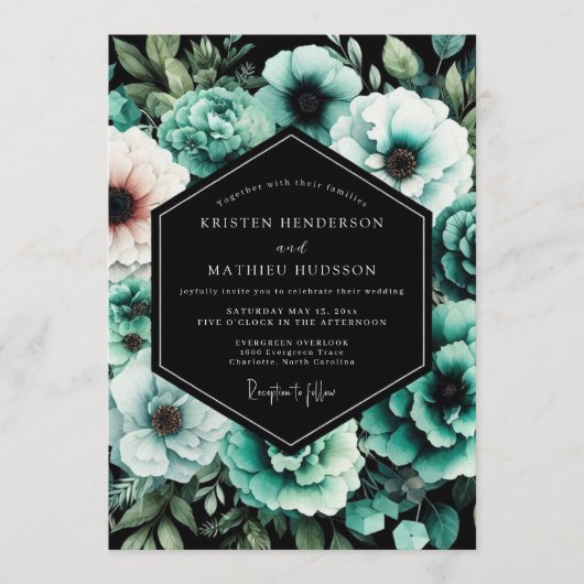 Blaue Botanische Traumhochzeit Einladung (Vorderseite)