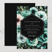 Blaue Botanische Traumhochzeit Einladung (Vorne/Hinten)