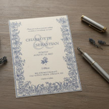 Blaue botanische Umrandung Vintage-Hochzeit 