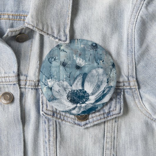 Blaue botanische Vintage-Illustration Button (Beispiel)