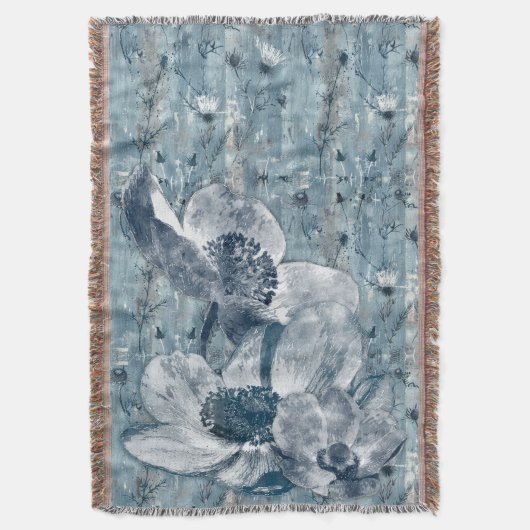 Blaue botanische Vintage-Illustration Decke (Vorderseite Vertikal)
