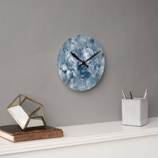 Blaue botanische Vintage-Illustration Runde Wanduhr
