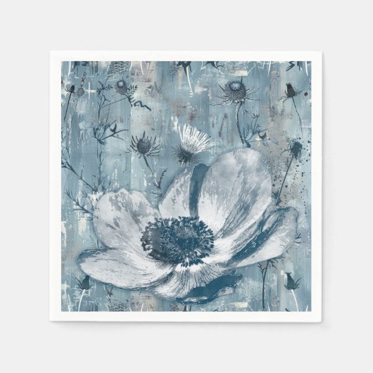 Blaue botanische Vintage-Illustration Serviette (Vorderseite)
