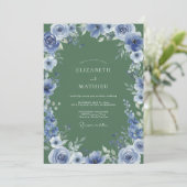 Blaue botanische Waldhochzeit Einladung (Stehend Vorderseite)
