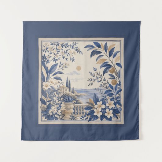Blaue botanische Wandteppiche (Vorderseite)
