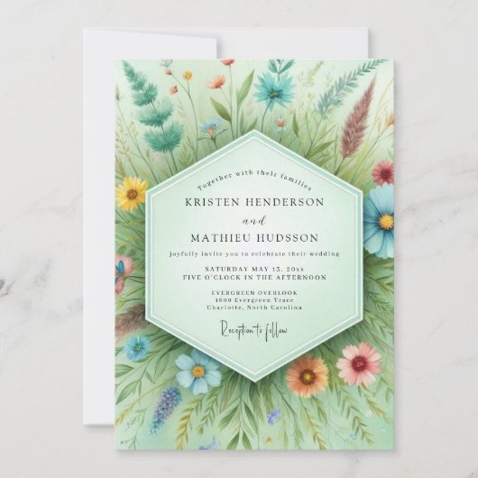 Blaue botanische Whimsy-Hochzeit Einladung (Vorderseite)