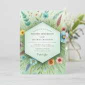 Blaue botanische Whimsy-Hochzeit Einladung (Stehend Vorderseite)