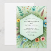 Blaue botanische Whimsy-Hochzeit Einladung (Vorne/Hinten)