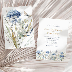 Blaue Botanische Wiesen-Hochzeitseinladung Einladung