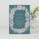Blaue Botanische Winterhochzeit Einladung (Stehend Vorderseite)