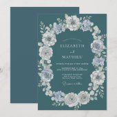 Blaue Botanische Winterhochzeit Einladung (Vorne/Hinten)