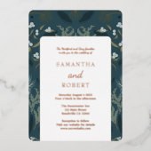 Blaue botanische Winterhochzeit Folieneinladung (Vorderseite)