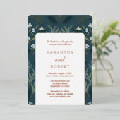 Blaue botanische Winterhochzeit Folieneinladung (Stehend vorne)