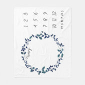 Blaue botanische Wreath-Baby-Meilenstein-Fleece Fleecedecke (Vorderseite)