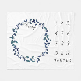 Blaue botanische Wreath-Baby-Meilenstein-Fleece Fleecedecke
