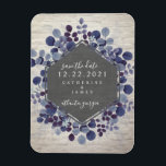 Blaue Botanische Ziegeleihen retten das Datum Magnet<br><div class="desc">Eine elegante rustikale Hochzeit bewahrt den Dattelmagnet mit einem botanisch blauen Blattdesign mit schwarz-weißem Backstein. Suchen Sie nach passenden Hochzeitseinladungen und anderen passenden Gegenständen in Jill's Paperie.</div>