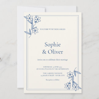 Blaue Botanischer Garten Elegante Hochzeit Einladung