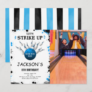 Blaue Bowling-Foto-Einladung Einladung