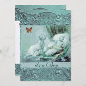 BLAUE BOY BABY DUSCHE MIT KOPFSCHNITT EINLADUNG (Vorne/Hinten)