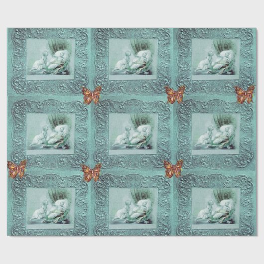 BLAUE BOY BABY SHOWER, SCHALTFLÄCHEN, BLUMENFLÜGE  GESCHENKPAPIER (Flach)