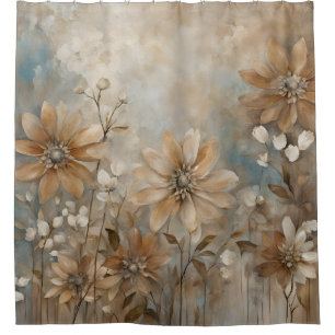 Blaue braune beige Farmhouse-Blumenmuster Duschvorhang