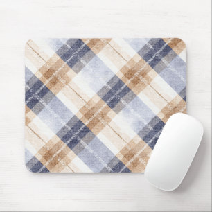 Blaue braune creme Kariert Streifen Mousepad