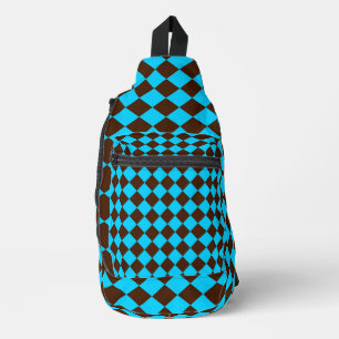 Blaue braune Diamant-Schachbrett-Muster Crossbody Bag