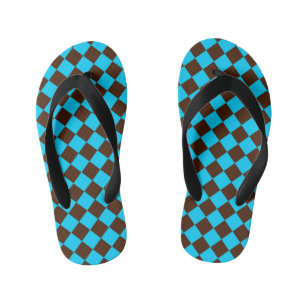 Blaue braune Diamant-Schachbrett-Muster Kinderbadesandalen