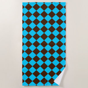 Blaue braune Diamant-Schachbrett-Muster Strandtuch
