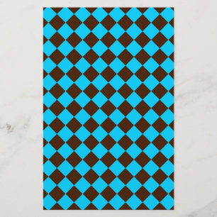 Blaue braune Diamant-Schachbrettmuster Briefpapier