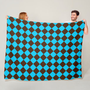 Blaue braune Diamant-Schachbrettmuster Fleecedecke